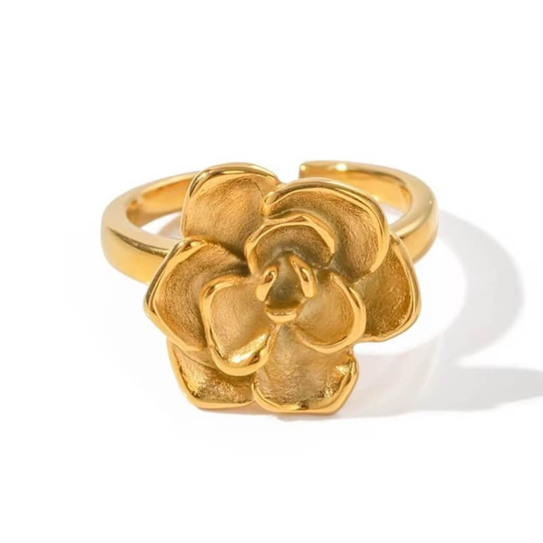 Bague Fleur de Lotus Ajustable (Plaqué Or)