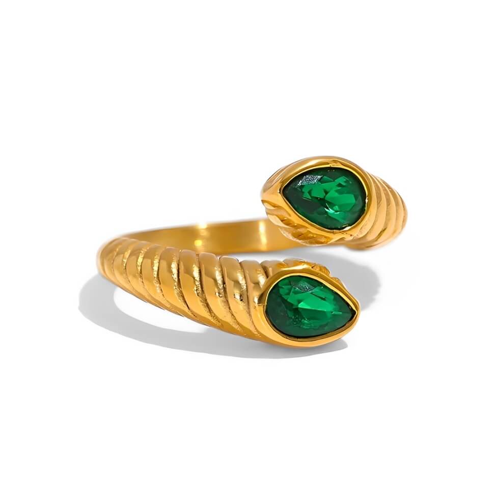 Bague Snake Ajustable avec Zirconia (Plaqué Or)
