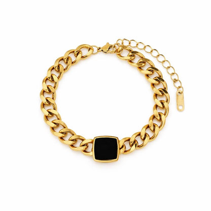 Curb Chain Bracelet with Black Stone