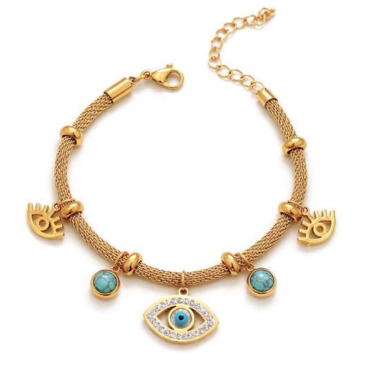Evil Eye Bracelet with Turquoise Pearl