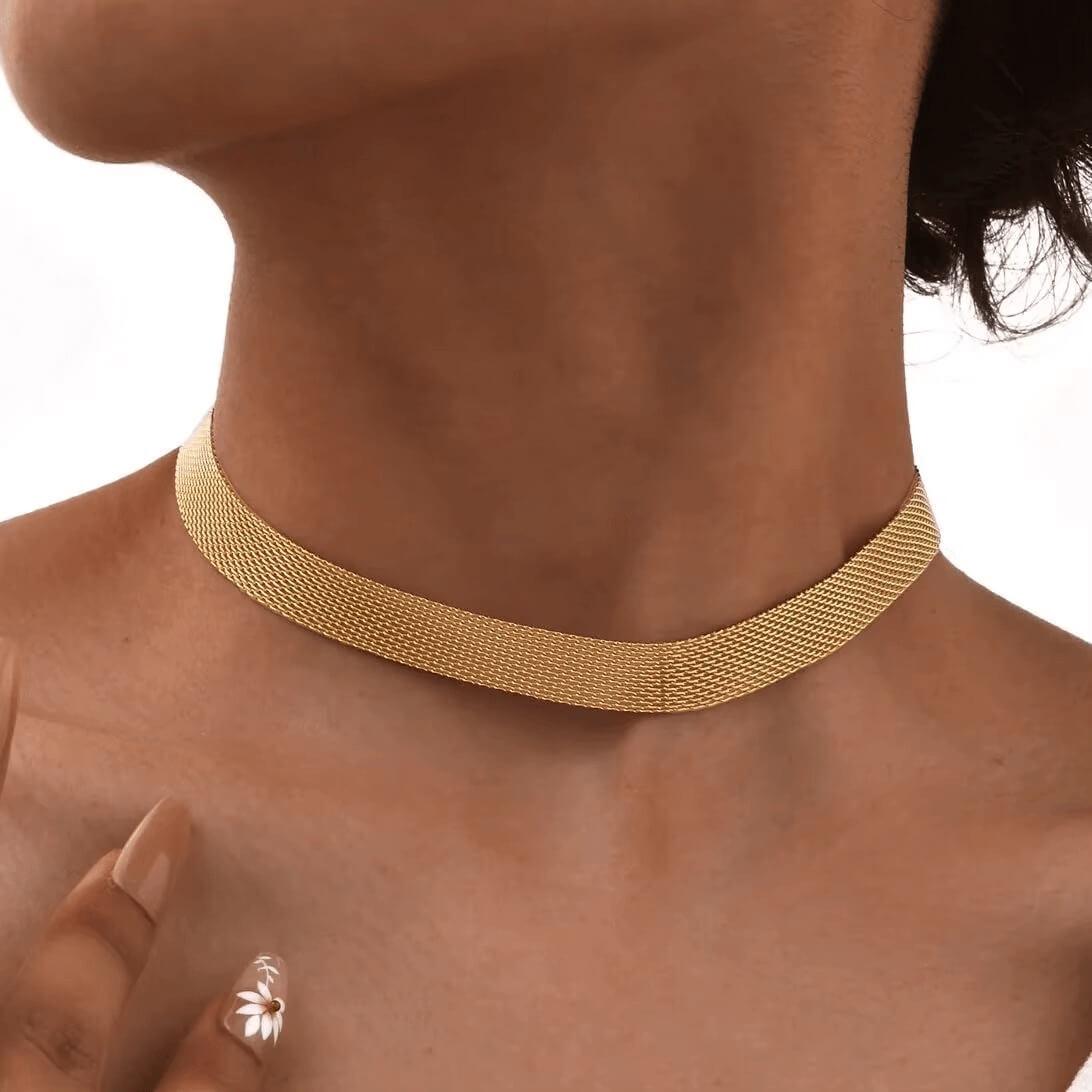 Collier Choker en Maille Élégante (Plaqué Or)