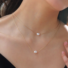 Collier Perle Deux Couches (Plaqué Or)