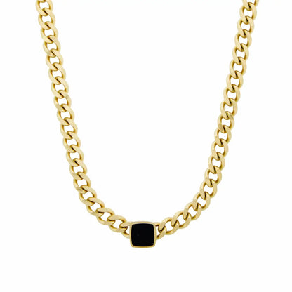 Collier en Chaîne en Onyx Carré (Plaqué Or)