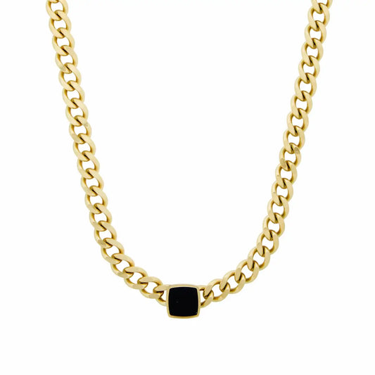 Collier en Chaîne en Onyx Carré (Plaqué Or)