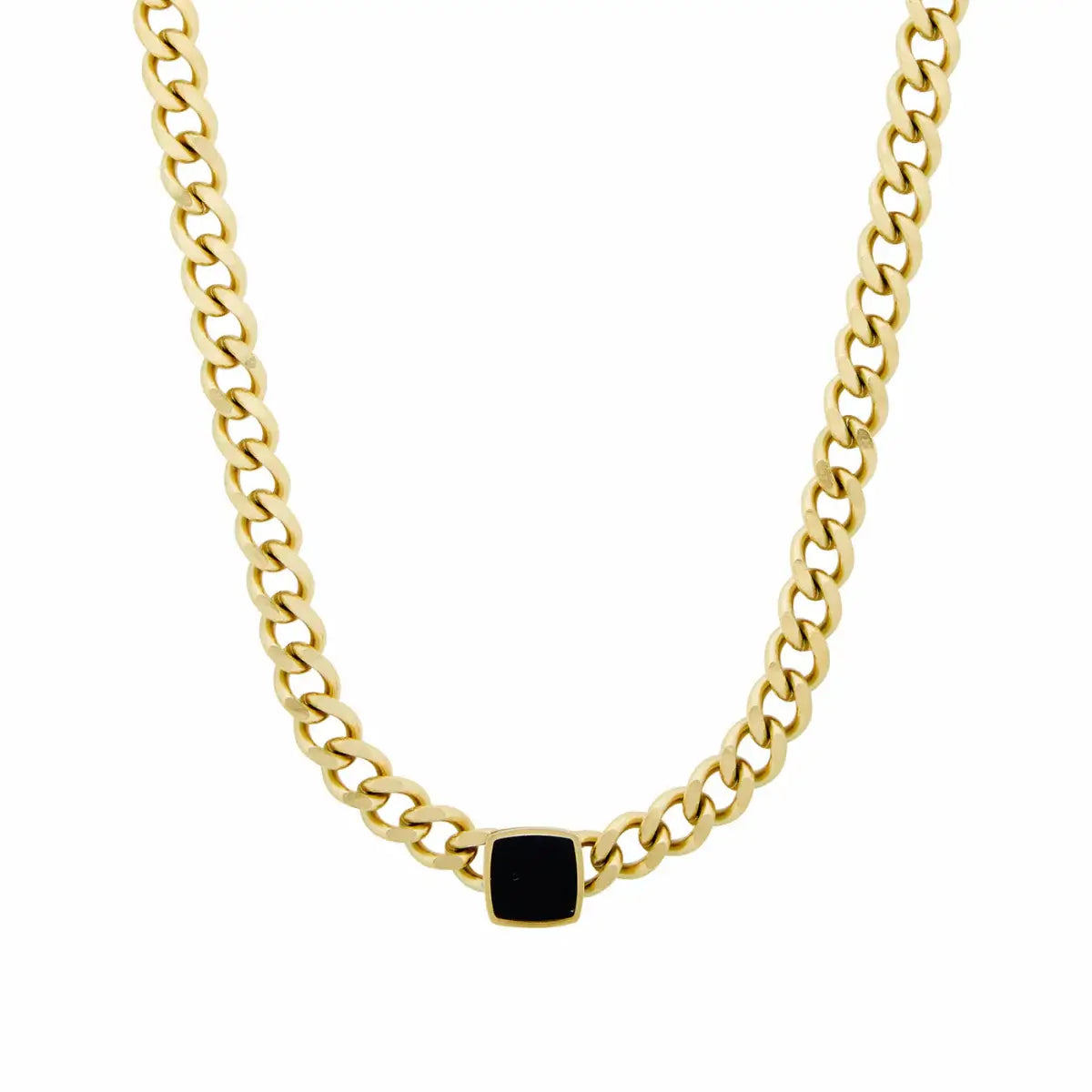 Collier en chaîne en onyx carré (Plaqué Or)