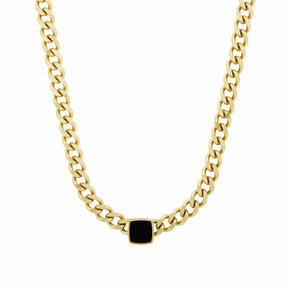 Collier en chaîne en onyx carré (Plaqué Or)