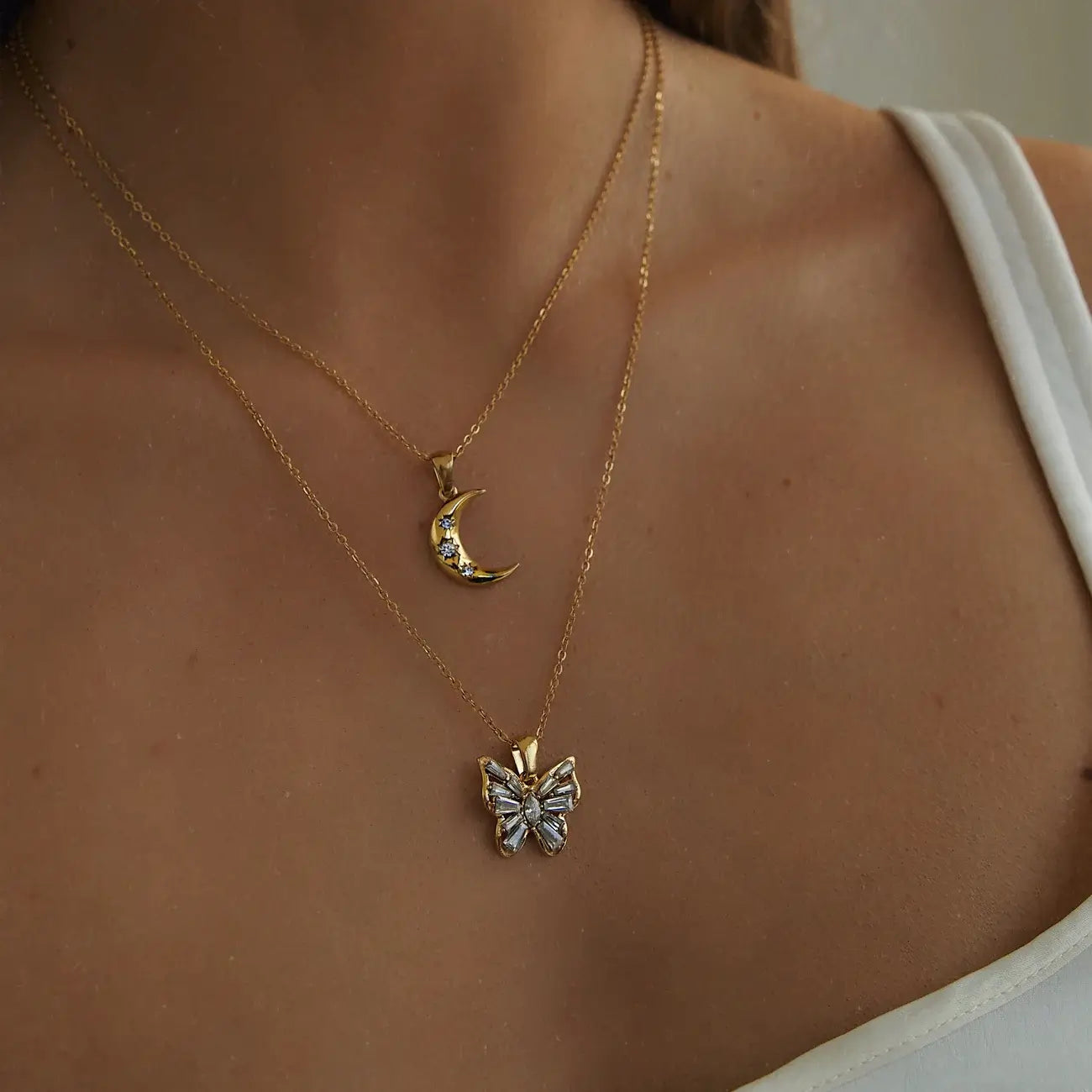 Collier Lune Croissante en Zirconium (Plaqué Or)