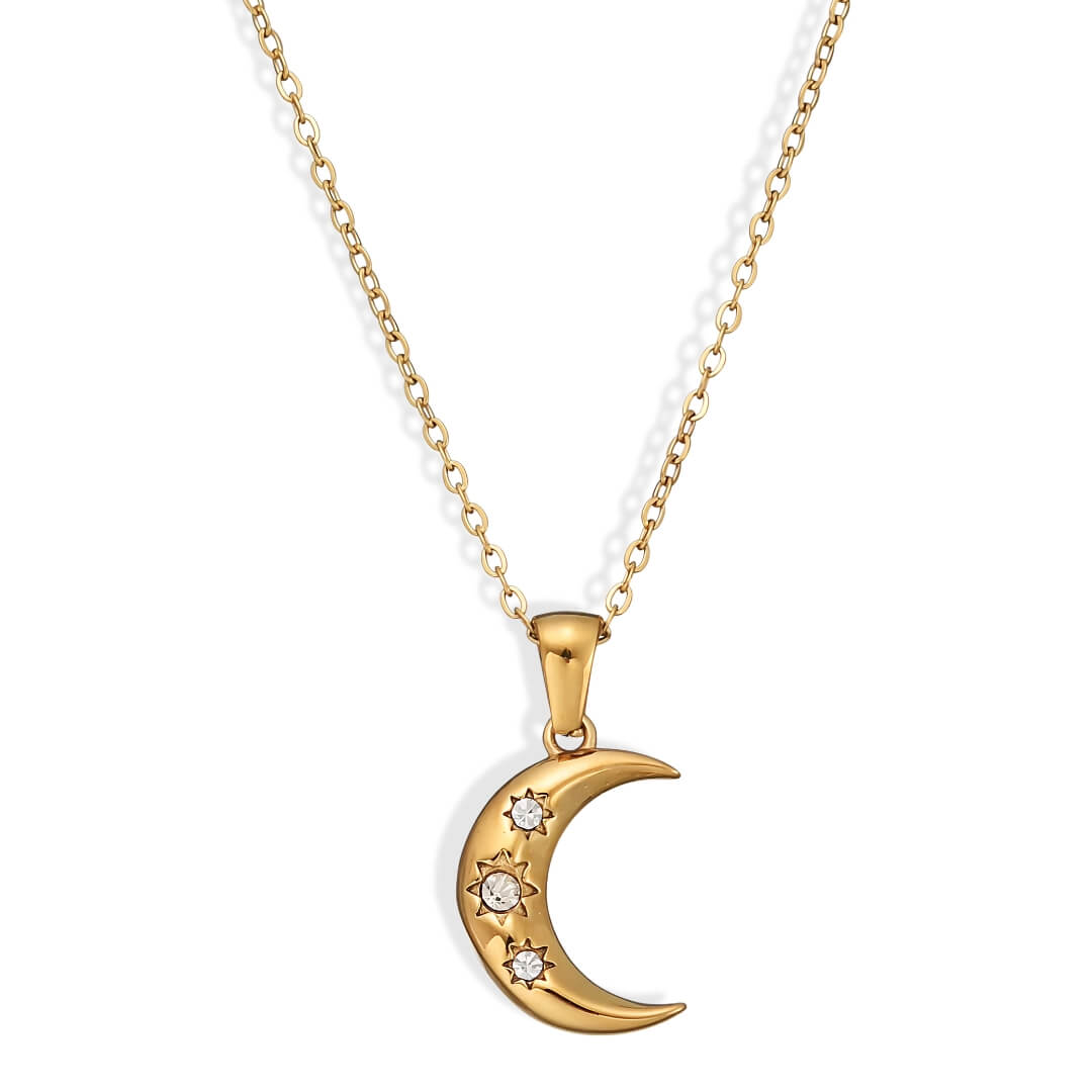 Collier Lune Croissante en Zirconium (Plaqué Or)