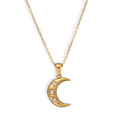 Collier Lune Croissante en Zirconium (Plaqué Or)