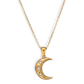 Collier Lune Croissante en Zirconium (Plaqué Or)