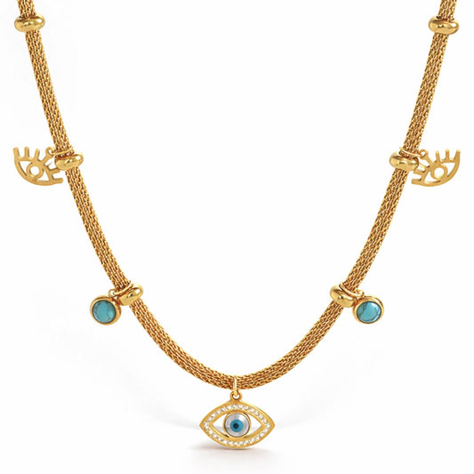 Evil Eye Necklace with Turquoise Pearl