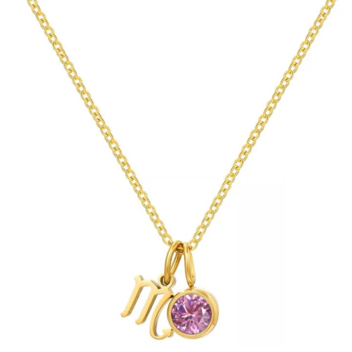 Zodiac Sign Necklace with Birthstones