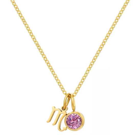 Zodiac Sign Necklace with Birthstones