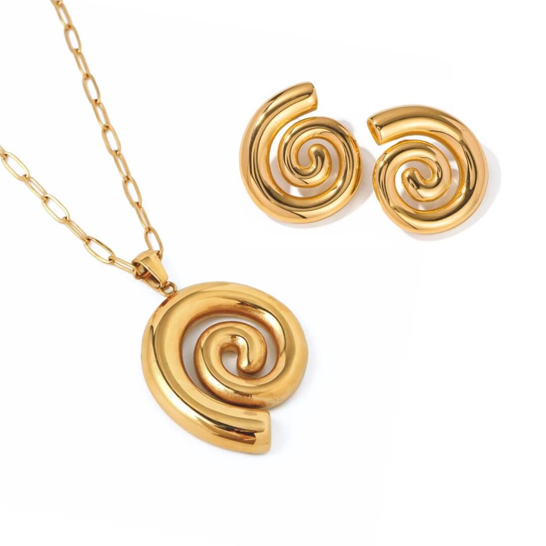 Ensemble Spirale Chunky: Collier + Boucle d'oreille (Plaqué Or)
