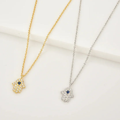 Collier Main de Fatima Hamsa avec Zircon (Plaqué Or)