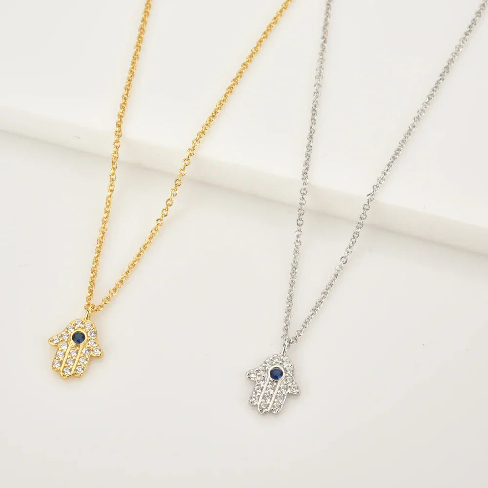 Collier Main de Fatima Hamsa avec Zircon (Plaqué Or)