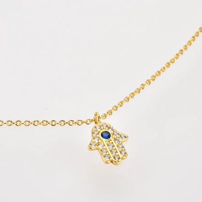 Collier Main de Fatima Hamsa avec Zircon (Plaqué Or)