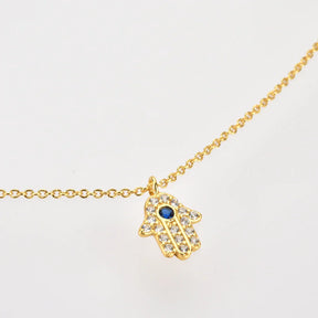 Collier Main de Fatima Hamsa avec Zircon (Plaqué Or)