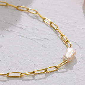 Collier en Perles Rustiques avec Maillons (Plaqué Or)