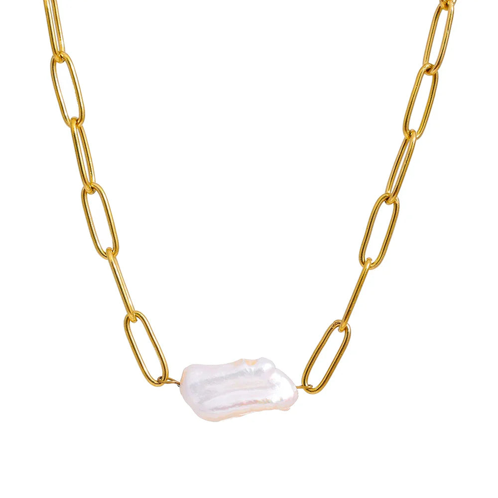 Collier en Perles Rustiques avec Maillons (Plaqué Or)