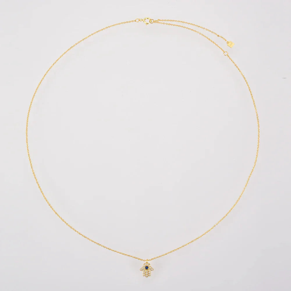 Collier Main de Fatima Hamsa avec Zircon (Plaqué Or)