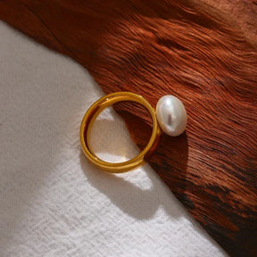Bague Emma Perle Minimaliste (Plaqué Or)