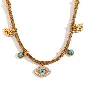 Collier Oeil Turc avec Perle Turquoise (Plaqué Or)
