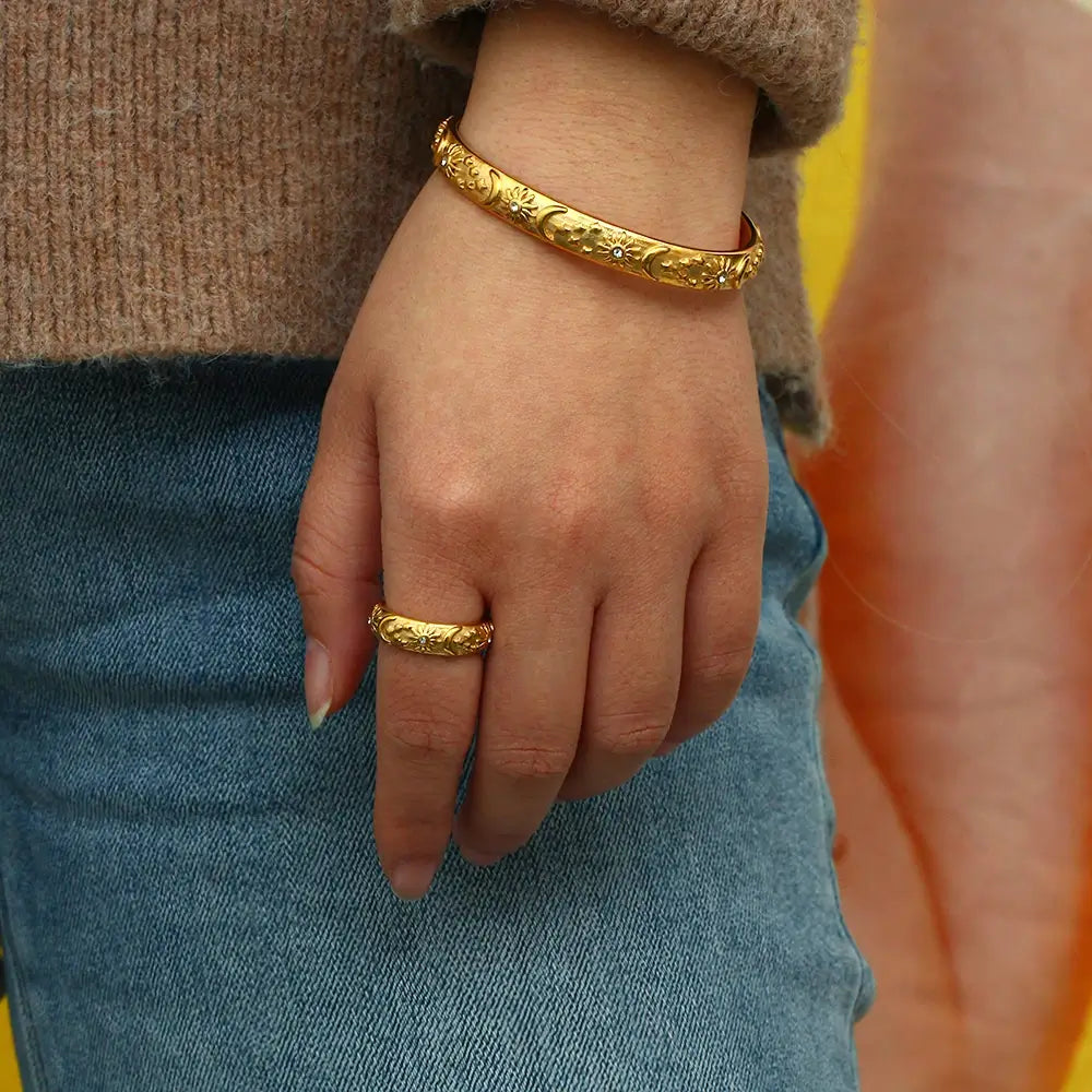 Bague Céleste Soleil et Lune Zirconia (Plaqué Or)