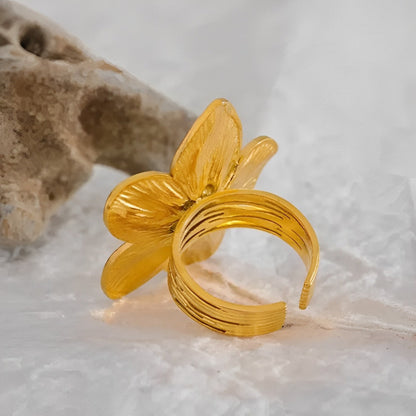 Bague Fleur de Cerisier Ajustable (Plaqué Or)
