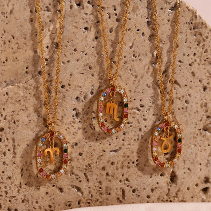Collier Zodiaque Arc-en-ciel Zirconia (Plaqué Or)