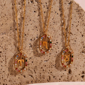 Collier Zodiaque Arc-en-ciel Zirconia (Plaqué Or)