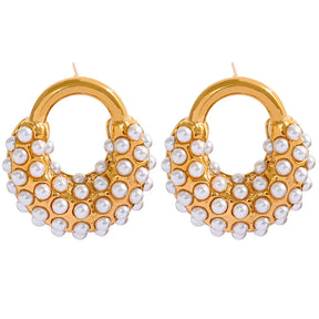 Ensemble Spike Perle: Bracelet + Boucles d'oreilles + Bague (Plaqué Or)