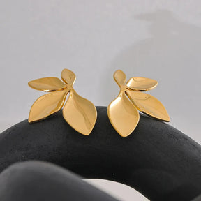 Boucles d'Oreilles Nature avec Forme de Feuille (Plaqué Or)