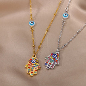 Collier main de Fatma Hamsa avec zirconium