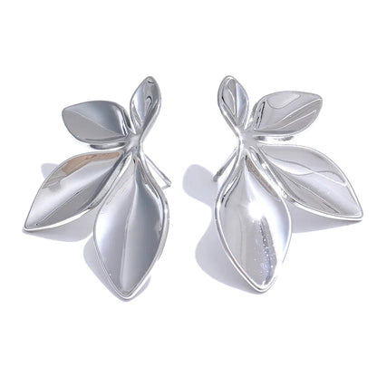 Boucles d'Oreilles Nature avec Forme de Feuille (Plaqué Or)