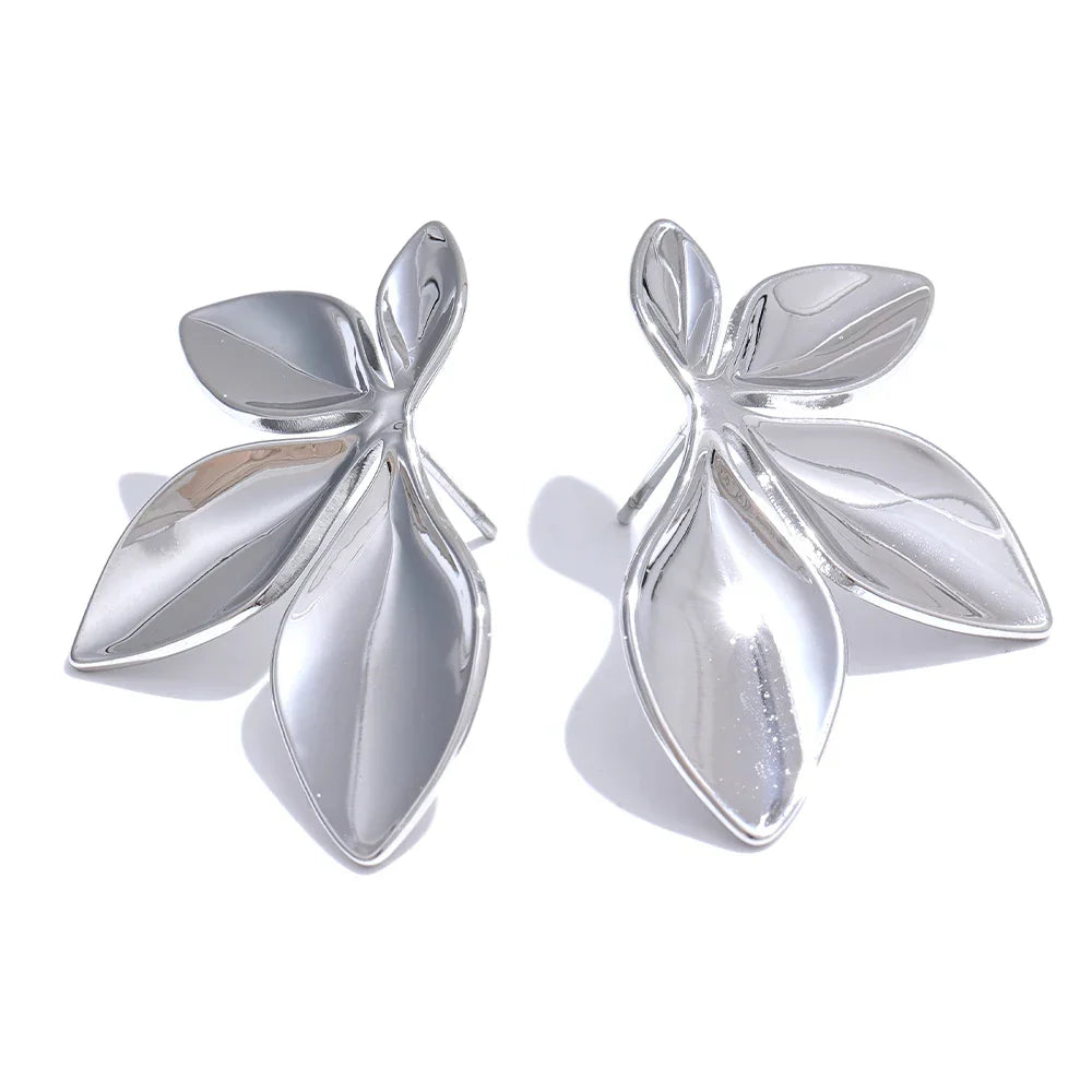 Boucles d'Oreilles Nature avec Forme de Feuille (Plaqué Or)