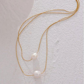 Collier Perle Deux Couches (Plaqué Or)