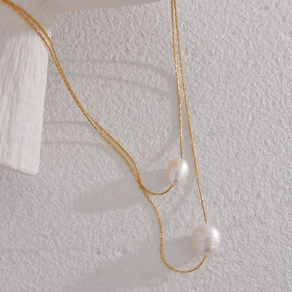 Collier Perle Deux Couches (Plaqué Or)