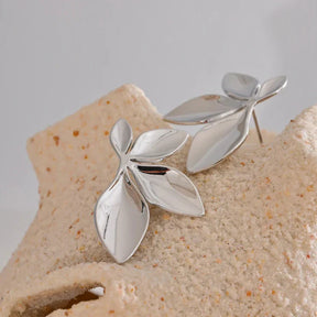 Boucles d'Oreilles Nature avec Forme de Feuille (Plaqué Or)