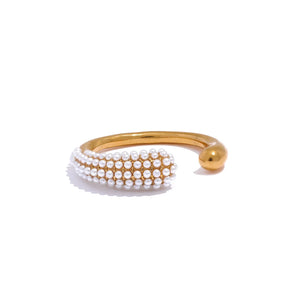 Ensemble Spike Perle: Bracelet + Boucles d'oreilles + Bague (Plaqué Or)