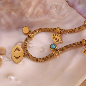 Collier Oeil Turc avec Perle Turquoise (Plaqué Or)