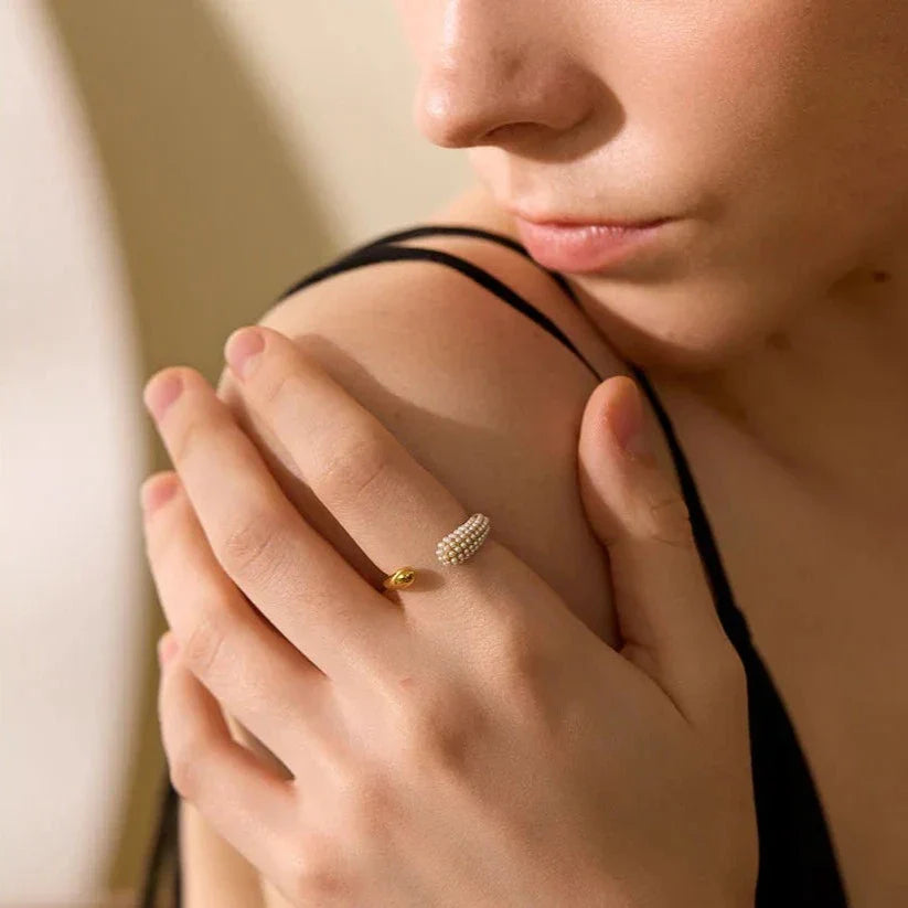 Bague Spike avec Perles (Plaqué Or)