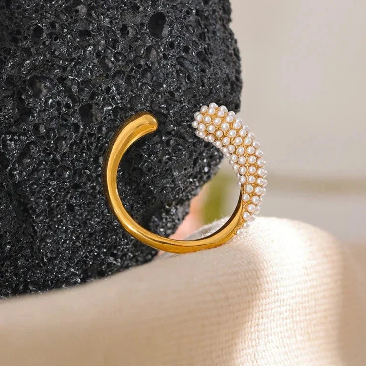 Bague Spike avec Perles (Plaqué Or)