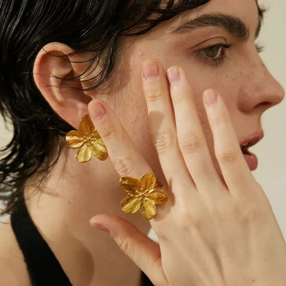 Bague Fleur de Cerisier Ajustable (Plaqué Or)