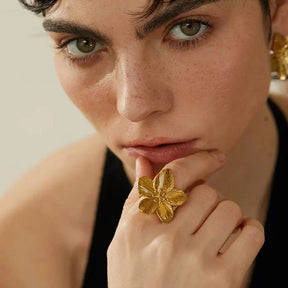 Bague Fleur de Cerisier Ajustable (Plaqué Or)