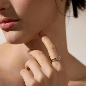 Bague Double Cloutée Point de Lumière (Plaqué Or)