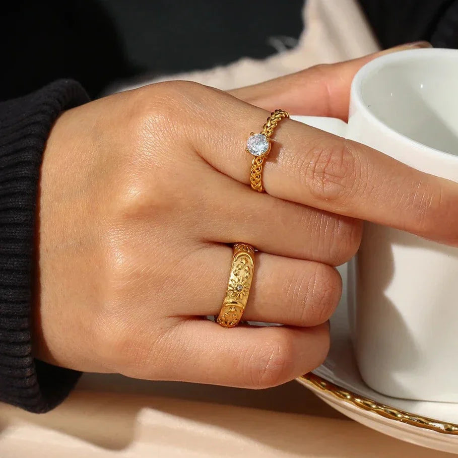 Bague Céleste Soleil et Lune Zirconia (Plaqué Or)