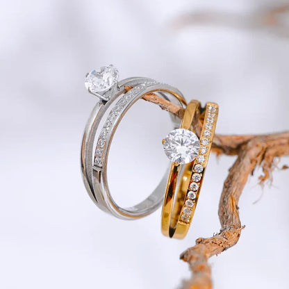 Bague Double Cloutée Point de Lumière (Plaqué Or)