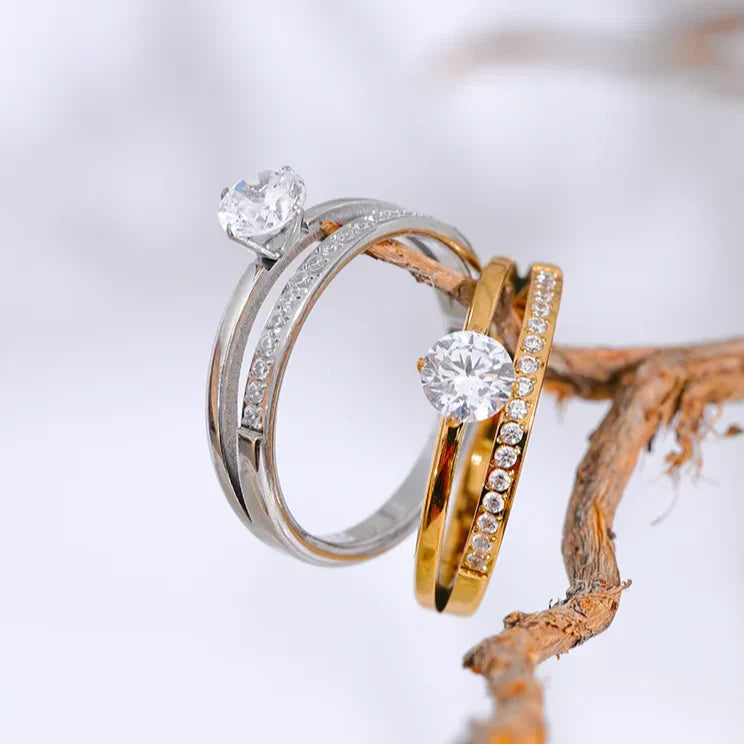Bague Double Cloutée Point de Lumière (Plaqué Or)