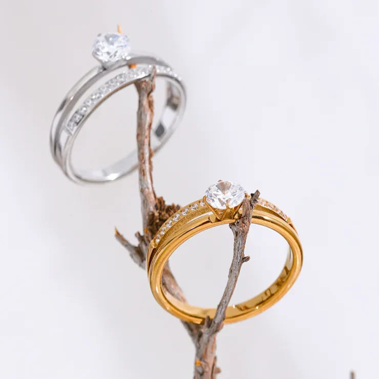 Bague Double Cloutée Point de Lumière (Plaqué Or)